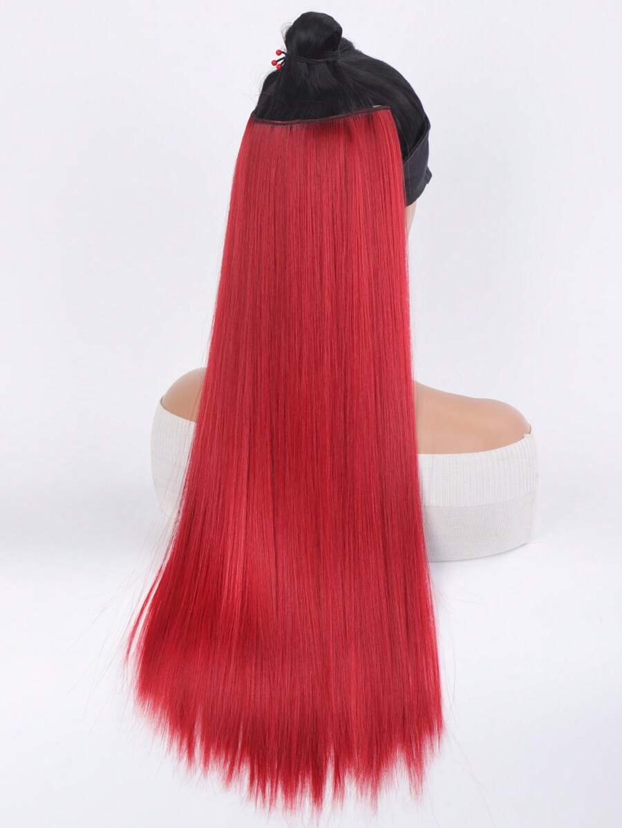 夾片長款直筒合成纖維接髮 - 紅色 - 查看 1