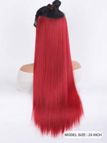 夾片長款直筒合成纖維接髮 - 紅色 - 查看 2