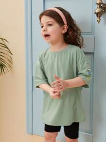 SHEIN Tops con gái lớn Hoa Loại bướm Giải trí - Màu xanh Bạc hà - Xem 4