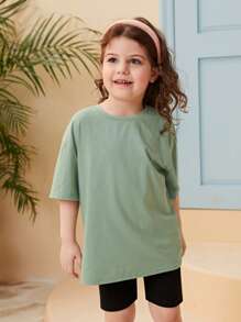 SHEIN Tops con gái lớn Hoa Loại bướm Giải trí - Màu xanh Bạc hà - Xem 5
