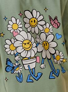 SHEIN Tops con gái lớn Hoa Loại bướm Giải trí - Màu xanh Bạc hà - Xem 6