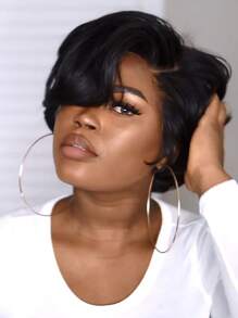 Pelucas Cortas Negras Bob Wave Straight Diy - Negro - Ver 3