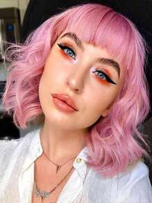 短卷人造假髮帶劉海 - 粉色 - 查看 1