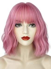 短卷人造假髮帶劉海 - 粉色 - 查看 3