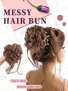 合成髮髻凌亂髮髻帶流蘇馬尾接髮波浪髮髻女彈性橡皮筋髮圈 - 間色 - 查看 1