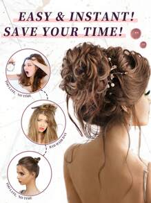 合成髮髻凌亂髮髻帶流蘇馬尾接髮波浪髮髻女彈性橡皮筋髮圈 - 間色 - 查看 6