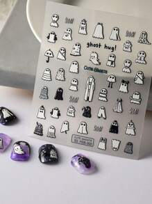 1sheet Halloween Cute Ghost Pattern Nail Art Sticker 3D Self-Adhesive Nail Decal For Women Halloween DIY Nail Supplies Decor Nails - Multicolor - View 1