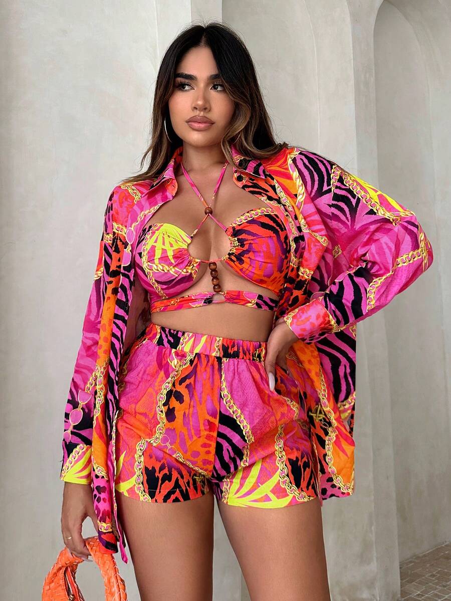 SHEIN SXY 1pc Tropical Print Drop Shoulder Shirt - Multicolor - View 1