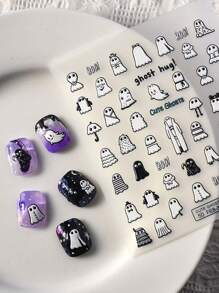 1sheet Halloween Cute Ghost Pattern Nail Art Sticker 3D Self-Adhesive Nail Decal For Women Halloween DIY Nail Supplies Decor Nails - Multicolor - View 4