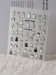 1sheet Halloween Cute Ghost Pattern Nail Art Sticker 3D Self-Adhesive Nail Decal For Women Halloween DIY Nail Supplies Decor Nails - Multicolor - View 6