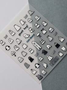 1sheet Halloween Cute Ghost Pattern Nail Art Sticker 3D Self-Adhesive Nail Decal For Women Halloween DIY Nail Supplies Decor Nails - Multicolor - View 7