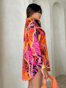 SHEIN SXY 1pc Tropical Print Drop Shoulder Shirt - Multicolor - View 5