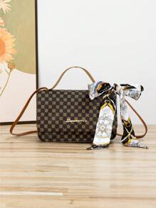 Mini Square Bag Geometric Pattern Skinny Scarf Decor Flap - Multicolor - View 4