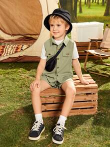 SHEIN 小男童翻蓋細節襯衫和短褲和包不帶T恤