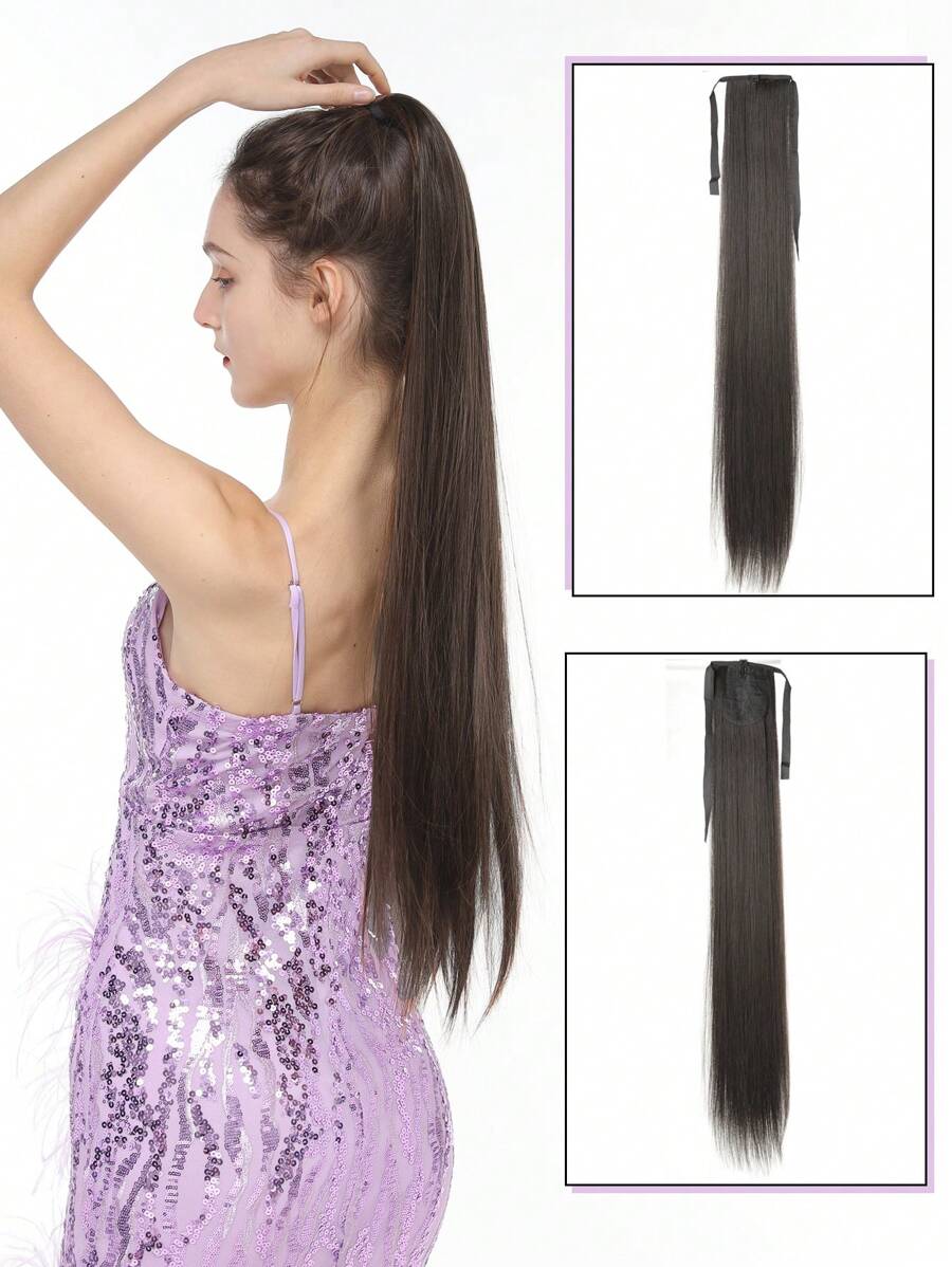 長款直筒馬尾合成纖維接髮 - 黑色 - 查看 1
