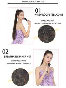 長款直筒馬尾合成纖維接髮 - 黑色 - 查看 5