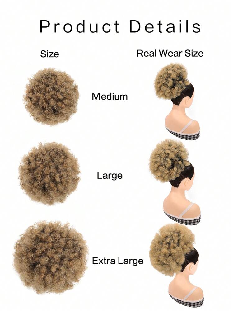 Extensión de cola de caballo afro con cordón para mujeres, peluca de cola de caballo corta sintética de color ombre marrón T1B/27# para cabello natural, cola de caballo rizada con cordón y moño (Mediano, Grande, Extra Grande) - Multicolor - Añade 3