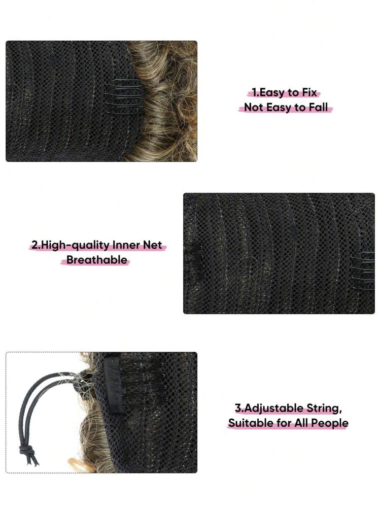 Extensión de cola de caballo afro con cordón para mujeres, peluca de cola de caballo corta sintética de color ombre marrón T1B/27# para cabello natural, cola de caballo rizada con cordón y moño (Mediano, Grande, Extra Grande) - Multicolor - Añade 5