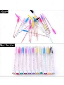 睫毛刷管，20支塑料閃光化妝刷收納盒 - 粉色 - 查看 1