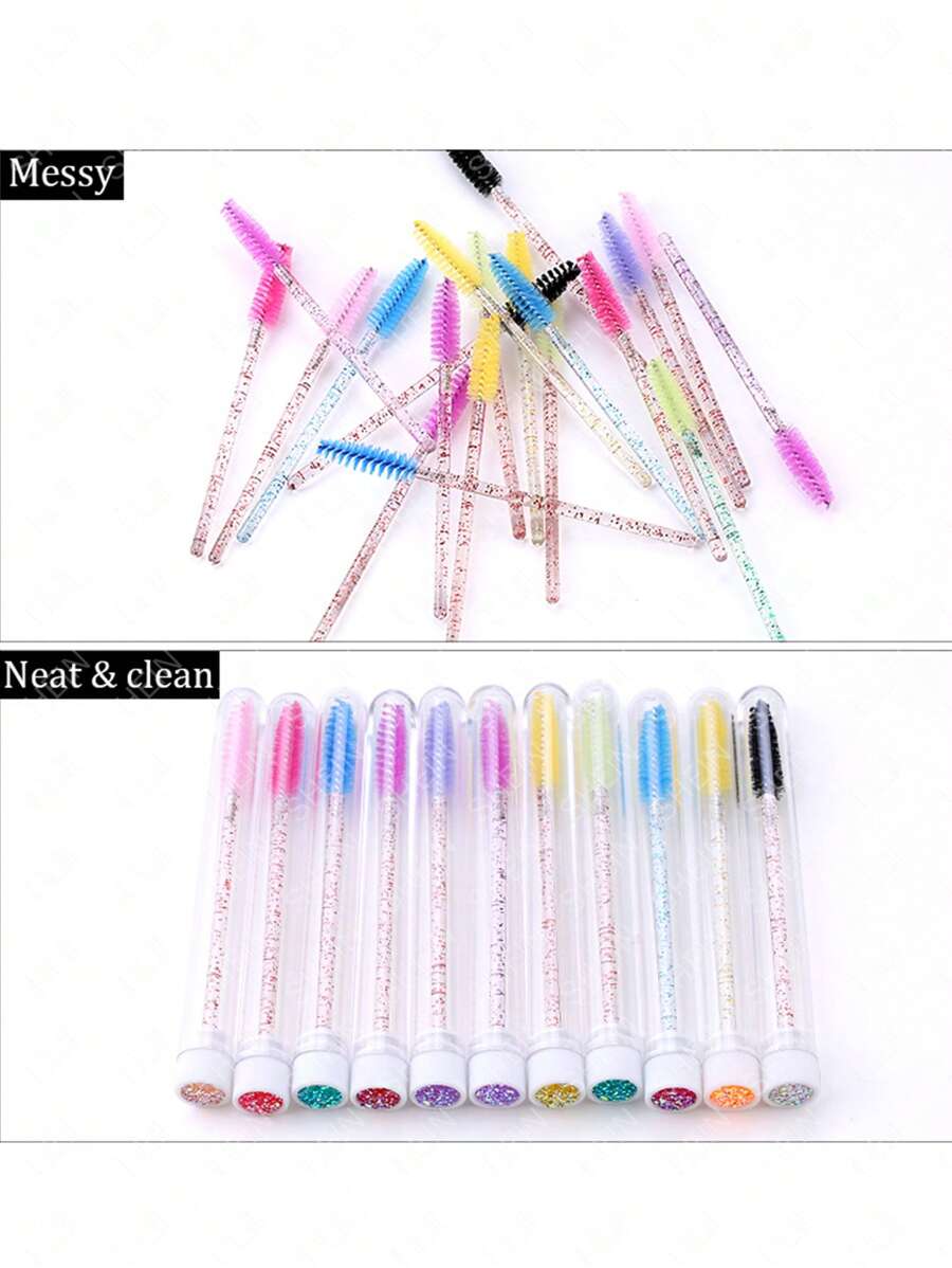 睫毛刷管，20支塑料閃光化妝刷收納盒 - 粉色 - 查看 1