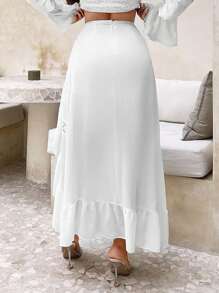 SHEIN SXY Beach;Ruffle Trim O-Ring Detail Split Hem Skirt - White - View 2