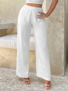 SHEIN SXY Solid Wide Leg Trousers - White - View 2