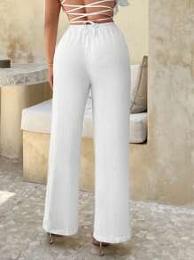 SHEIN SXY Solid Wide Leg Trousers - White - View 3