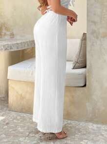 SHEIN SXY Solid Wide Leg Trousers - White - View 4