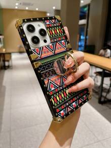 Geometric Pattern Anti-slip Phone Case With Ring Holder - Multicolor - View 2