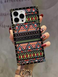 Geometric Pattern Anti-slip Phone Case With Ring Holder - Multicolor - View 3
