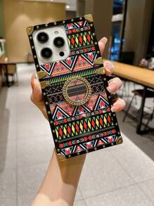 Geometric Pattern Anti-slip Phone Case With Ring Holder - Multicolor - View 4