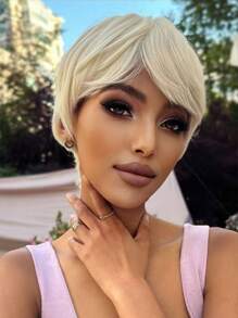 短卷人造假髮帶劉海 - 金色 - 查看 3