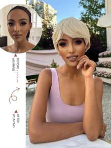 短卷人造假髮帶劉海 - 金色 - 查看 5