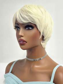 短卷人造假髮帶劉海 - 金色 - 查看 7