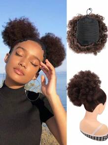 شعر مستعار أفرو متموج مذنب التمديد بخيط تسحب، شعر صناعي قصير أفرو متموج ذو جودة عالية لون بني متوسط رقم 4 لامتداد الذيل للشعر الطبيعي، ذيل قصير منموج متصل بخيط تسحب (متوسط، كبير، إكسترا لارج)