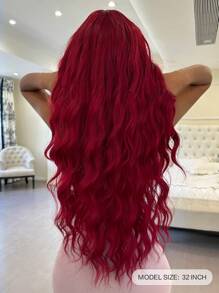 超長卷人造假髮帶劉海 - 酒紅色 - 查看 2