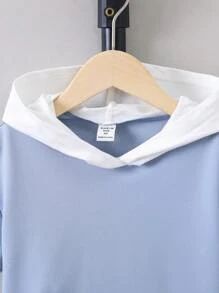 SHEIN 小男童字母貼布袋鼠口袋連帽T恤 - 藍白色 - 查看 3