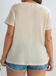 SHEIN LUNE Plus Contrast Guipure Lace Dolman Sleeve Tee - Apricot - View 2
