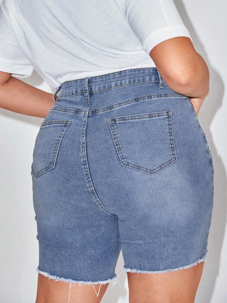 Plus Size Ripped Raw Hem Denim Shorts Mom Shorts Spring Outfits For Women Festival Outfits Elegant Casual Biker Shorts