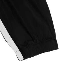 Manfinity Homme Men Contrast Tape Flap Pocket Drawstring Waist Cargo Trousers - Black - View 5