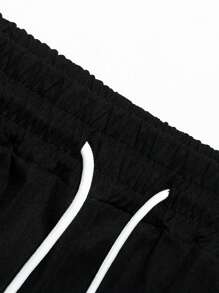 Manfinity Homme Men Contrast Tape Flap Pocket Drawstring Waist Cargo Trousers - Black - View 7