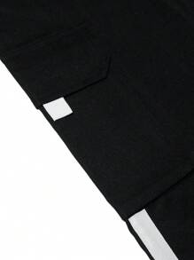 Manfinity Homme Men Contrast Tape Flap Pocket Drawstring Waist Cargo Trousers - Black - View 8