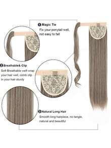 22 英寸长直马尾接发环绕式合成马尾假发片马尾接发片女士女孩假发 - 彩色 - 查看 3