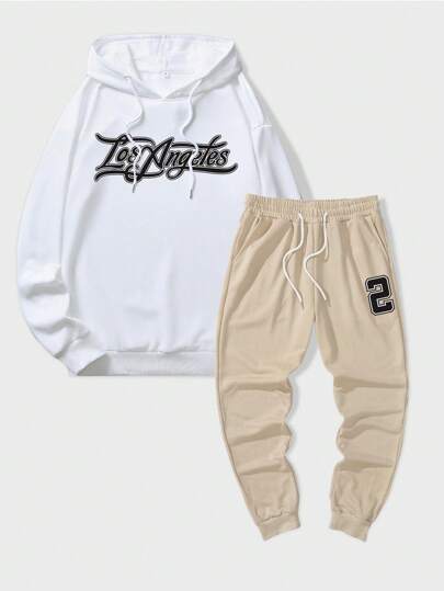 Prep Hombres Carta Gráfica Sudadera Con Capucha Con Cordón & Pantalones Deportivos A Juego
