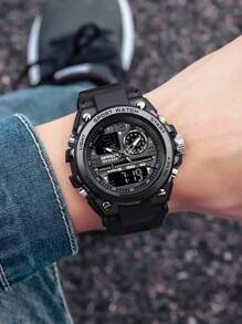 SANDA 1 Miếng Đen TPU Dây đeo Đúng mốt 24 giờ Chống nước Tròn Quay số Đồng hồ Kỹ thuật số , Để Trang Trí Hàng Ngày - màu đen - Xem 7