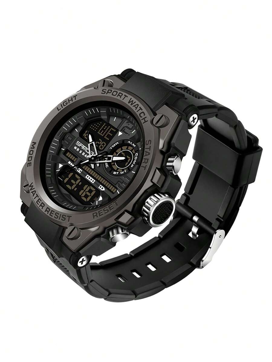 SANDA 1 Miếng Đen TPU Dây đeo Đúng mốt 24 giờ Chống nước Tròn Quay số Đồng hồ Kỹ thuật số , Để Trang Trí Hàng Ngày - màu đen - Xem 1