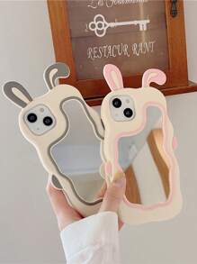 3D Cute Cartoon Rabbit Mirror Makeup Mirror, Shockproof Silicone Phone Case Compatible With Apple IPhone 6s/7/8/XS/11/12/13/14 Pro Max/Mini, Soft Shell, Elegant