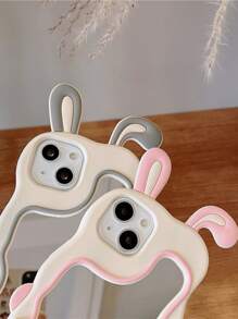 3D Cute Cartoon Rabbit Mirror Makeup Mirror, Shockproof Silicone Phone Case Compatible With Apple IPhone 6s/7/8/XS/11/12/13/14 Pro Max/Mini, Soft Shell, Elegant