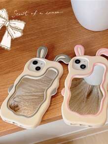 3D Cute Cartoon Rabbit Mirror Makeup Mirror, Shockproof Silicone Phone Case Compatible With Apple IPhone 6s/7/8/XS/11/12/13/14 Pro Max/Mini, Soft Shell, Elegant