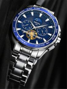 Hombres Reloj cuarzo con fecha de esfera triple - Plateado - Ver 2